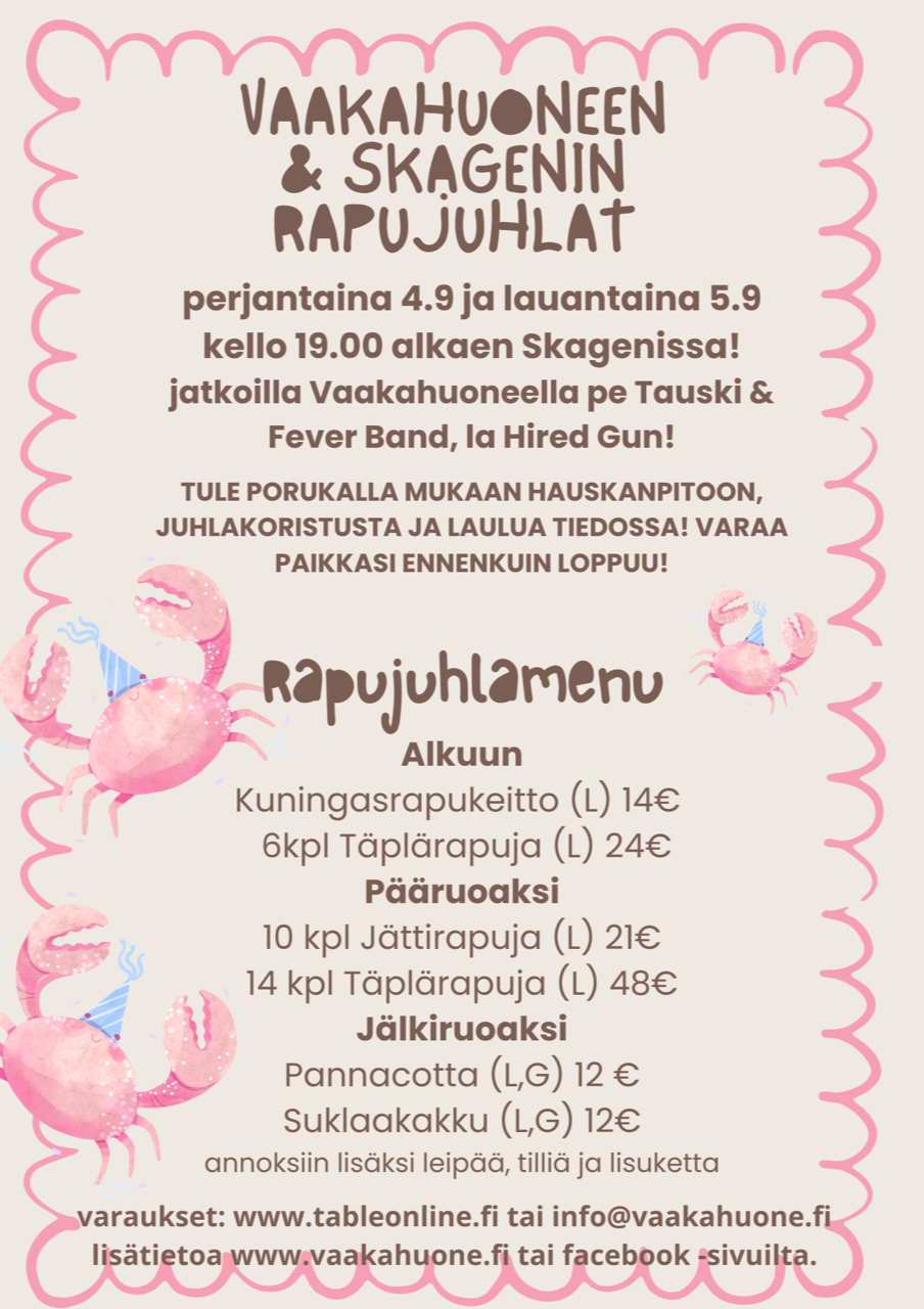 Rapujuhlaa Vaakahuoneella ja Skagenissa!